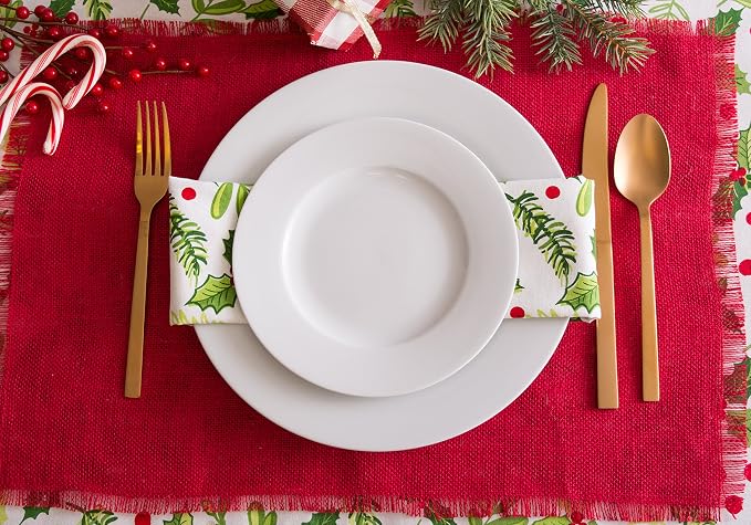 DII Jute Burlap Collection Kitchen Tabletop, Placemat Set, 13x19, Solid Tango Red, 6 Count
