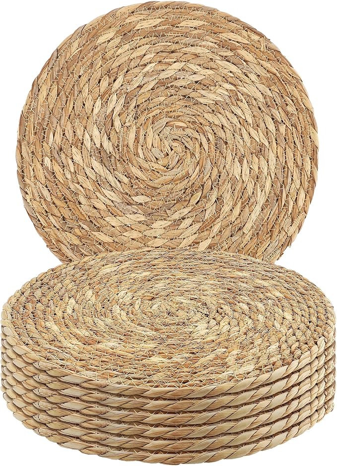 Kochorie Set of 6 Round Woven Placemats - 13.8 Inches Natural Boho Rattan Wicker Table Mats for Home Dining Table