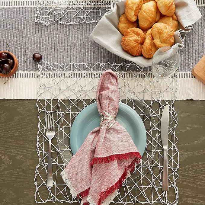 DII Woven Paper Tabletop Collection Holiday or Event Decor, Square Placemat Set, 16x16, Silver, 6, Piece
