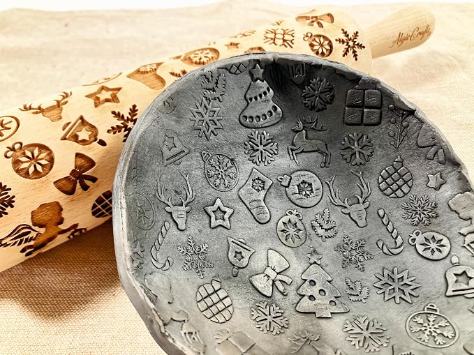CHRISTMAS GIFTS EMBOSSING ROLLING PIN laser engraved with Christmas symbols CHRISTMAS GINGERBREAD COOKIES