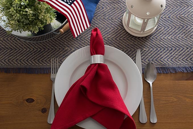 DII Jute Burlap Collection Kitchen Tabletop, Table Runner, 14x108, Chevron Blue
