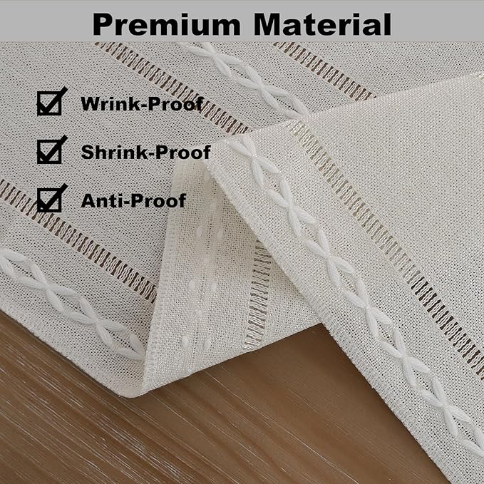 Gernaice 2PCS Boho Table Runner, Rustic Cotton Linen Farmhouse Table Runners for Dresser End Coffee Table Home Decor, 24" L X 13" W Ivory