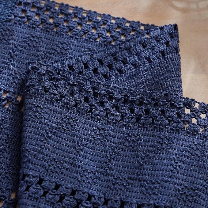 ZeeMart Macrame Style Boho Placemats Set of 4, Navy Blue 12x20 Inch | Decorative Farmhouse Table Mats, Natural Cotton Woven Place Mats, Bohemian Home Decor for Kitchen Dining Table