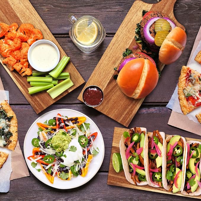Patelai 6 Pcs Cutting Board Set with Handles Laser Engraving Wooden Charcuterie Kitchen Plain Serving Chopping Board Bulk for DIY Housewarming(Acacia Wood,17 x 6 Inch)