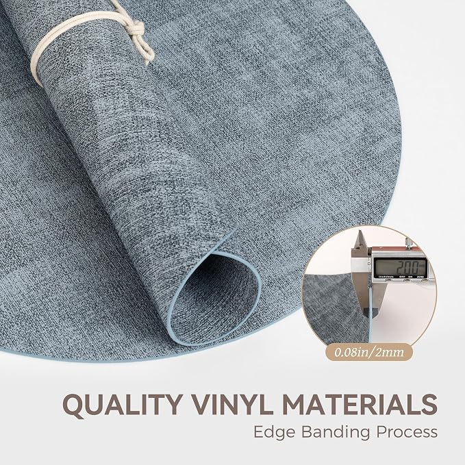 13" Round Placemats Set of 8, Reversible Faux Leather Heat Resistant Table Mats, Waterproof Oilproof Wipeable Table Protective Placemats for Vinyl, Washable for Indoor & Outdoor Use (8, Light Blue)