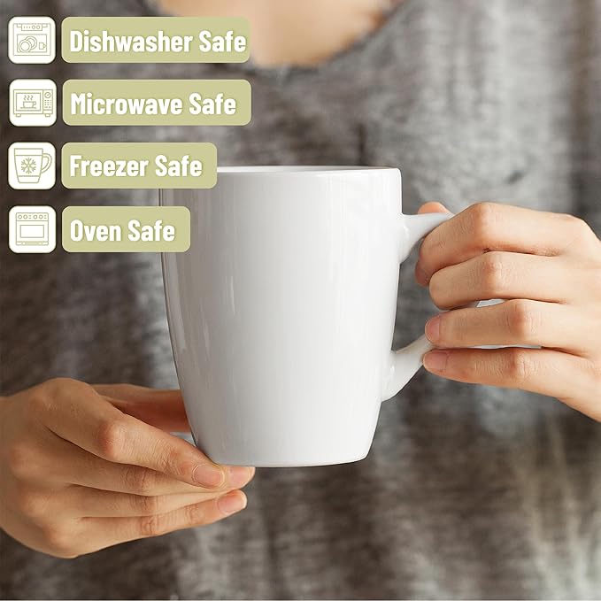 BTaT- Porcelain Coffee Mugs Set, 12 Ounces, 4 Pack, White Ceramic Coffee Mugs with Handle, Restaurant Cups for Mocha, Tea, Cappuccino, Cocoa, Cereal, Mug Gift Set, Dishwasher Safe, Mothers Day Gift