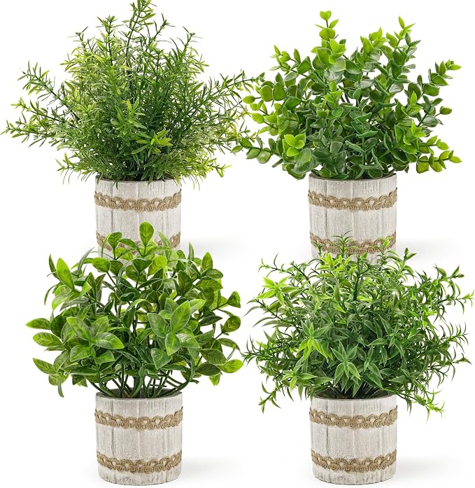 Der Rose 4 Pack Small Fake Plants Indoor Mini Artificial Plants for Home Office Farmhouse Decor Bathroom Bedroom Kitchen Desk Decor