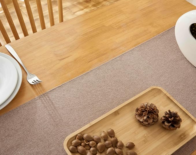 Brown Table Runner 13 x 72 Inches Long, Cotton Linen Farmhouse Style Table Linen for Kitchen Dining Coffee Table Parties Wedding Home Decor (13" x 72", Brown)