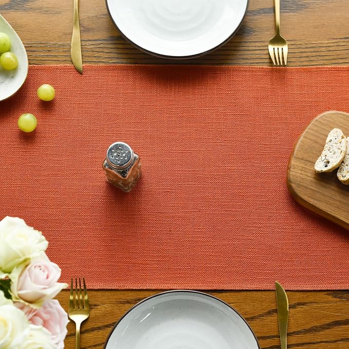Artoid Mode Terracotta Orange Tassel Table Runner, Fall Linen Blend Rustic Farmhouse Style Kitchen Table Decoration Holiday Wedding Party Dinning Decor 13x90 Inch
