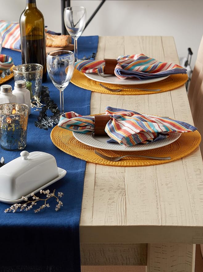 DII Woven Collection Round Braided Floral Placemat Set, 15", Honey Gold, 6 Piece