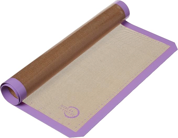 Mercer Culinary Silicone Bake Mat, Full Size, 16.5-Inch x 24.5-Inch, Purple border