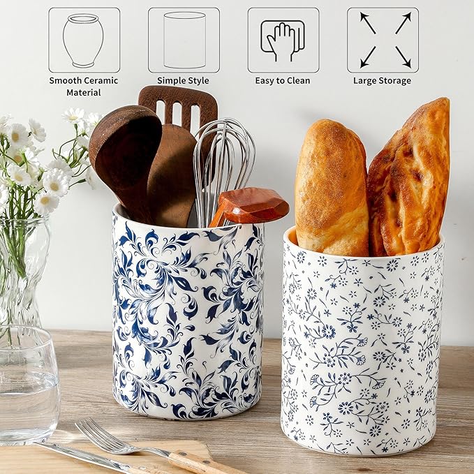 kitchen tool holder,kitchen spatula holder-extra large utensil holder,utensil holder ceramic apartment essentials（7.2in×6.2in）