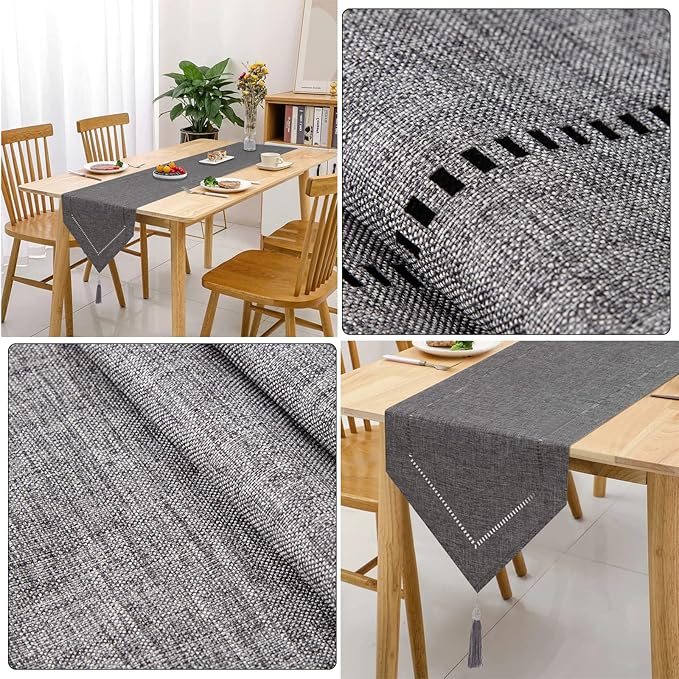 Table Runner Linen Grey 12 x 59 Inch, Tablerunner Linen Look Solid Color, Modern Easy Care Table Runner for Dining Table, Coffee Table, Restaurant,Decoration