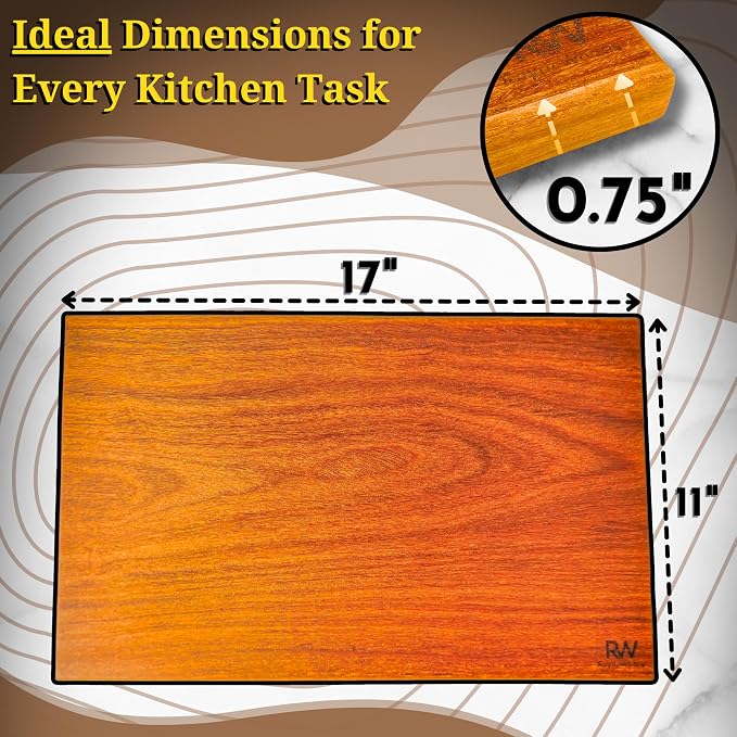 Teak Wood Cutting Board, Scratch & Warp Resistant, Premium Hardwood Wooden Cutting Board with Handles & Non-Slip Feet, For Meat, Vegetables & Charcuterie (17x11x0.75)