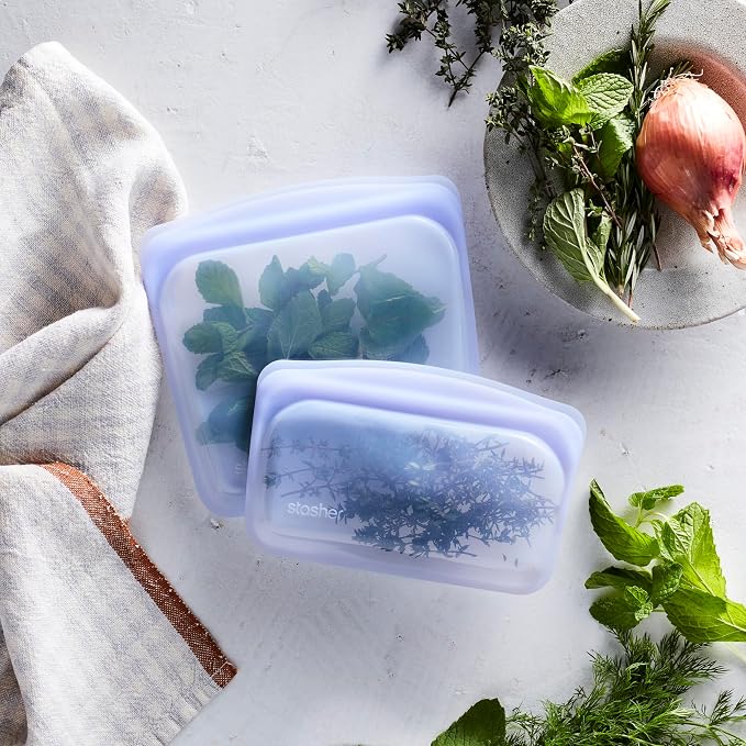Stasher Silicone Reusable Storage Bags, 4-Pack, Reusable Freezer Bags, Microwave, Dishwasher, Oven Safe, Sous Vide, Premium Lunch Containers, Eco Friendly, Food Storage Bags, Snack Bags, Multicolor | Reusable Food Bag