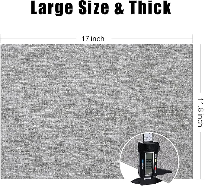 Homaxy Faux Leather Heat Resistant Placemats for Dining Table Set of 12, Waterproof Wipeable Washable PU Table Mats, Easy to Clean Anti-Slip Place Mats, 11.8" x 17", Light Grey