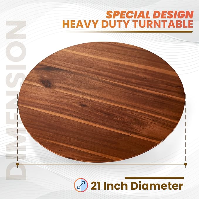 TIDITA 21" Acacia Wood Lazy Susan for Table Top - Wooden Turntable Serving Tray for Charcuterie Boards Cheese Board - Extra Large Round Lazy Susan Organizer - Kitchen Revolution for Countertop