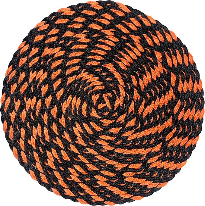 Halloween 15" Round Orange Black Dual-Color Braided Woven Polypropylene Plastic Placemats, Set of 6