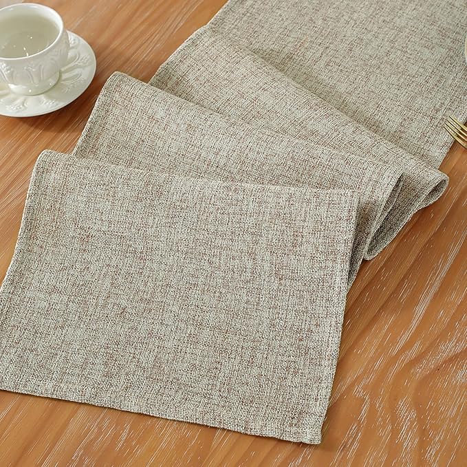 Laolitou Light Brown Table Runners 90 Inches Long, Burlap Linen Texture Farmhouse Boho Table Runner, Rustic Dining Table Decor Long (13x90 Inches, Light Brown)