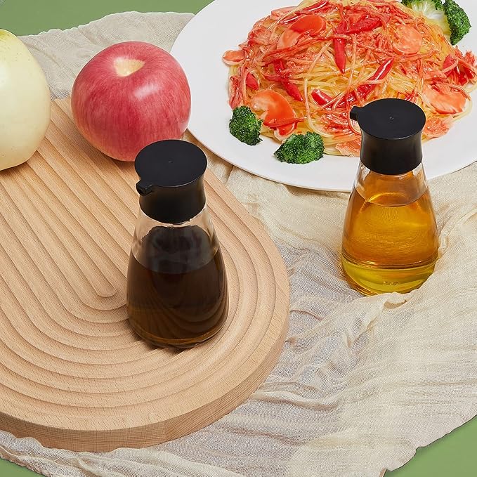 Suclain 6 Pcs Soy Sauce Dispenser Leakproof Cruet Dispenser Set Oil and Vinegar Dispenser Set Small Sauce Bottles Glass Soy Sauce Container with Lid for Kitchen Cooking Barbecue, Black