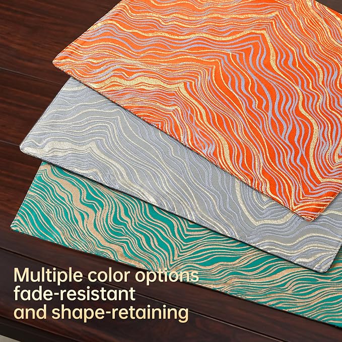 Orange Placemats Set of 6, 12x18 Inch Mountain-Inspired Jacquard Place Mats, Double Sided Reversible Non Slip, Irregular Woven Texutre Table Mats, Modern Dining Table Decor for Kitchen