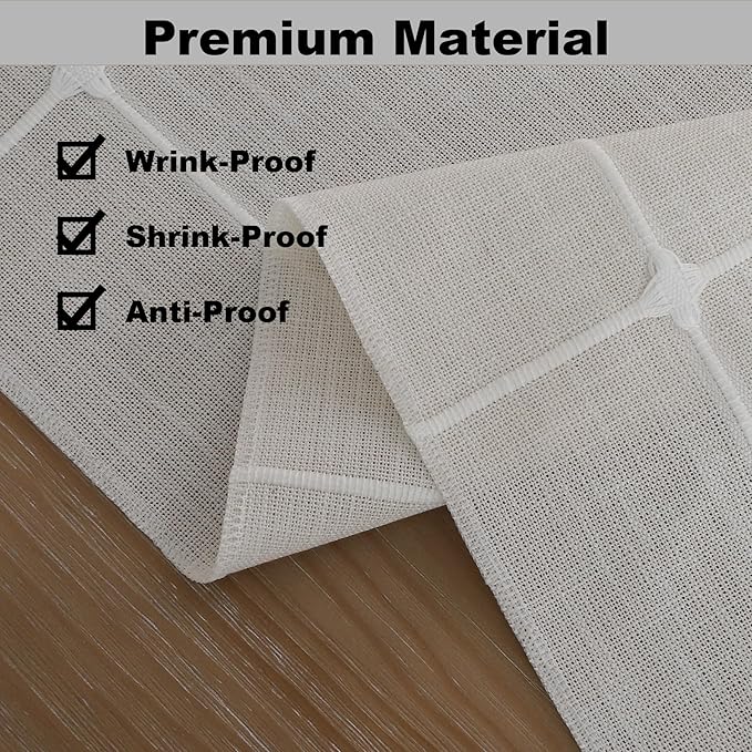 Gernaice Boho Table Runner, Modern Plaid Cotton Linen Farmhouse Table Runners for Dresser Dining Living Room Bedroom Home Decor, 60" L X 13" W White