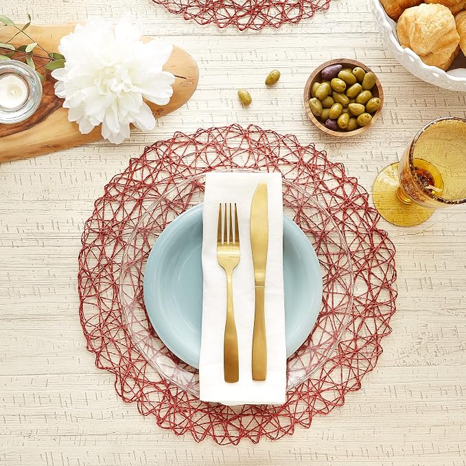 DII Woven Paper Tabletop Collection Holiday or Event Decor, Round Placemat Set, 15" Dia, Spice, 6, Piece
