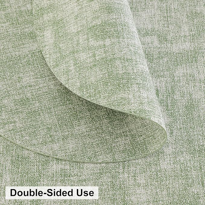 homing Round Faux Leather Placemat and Coaster 4 Packs, Washable Heat Resistant Dining Place Mats, Wipeable Double-Sided Table Mats for Indoor and Outdoor, Diameter 13 and 3.93 inch, Light Green