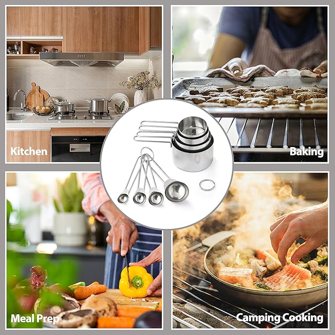 8PCS Measuring Cups, OHOLA Stainless Steel Measuring Cups and Spoons Set, Great for Cooking and Baking