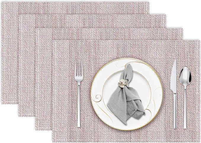Niviy Pink Placemats Set of 4, 12x18 Inch Washable Easy to Clean Rectangular Cute Placemats for Kitchen Table Holiday Wedding Party Dining Room Decoration