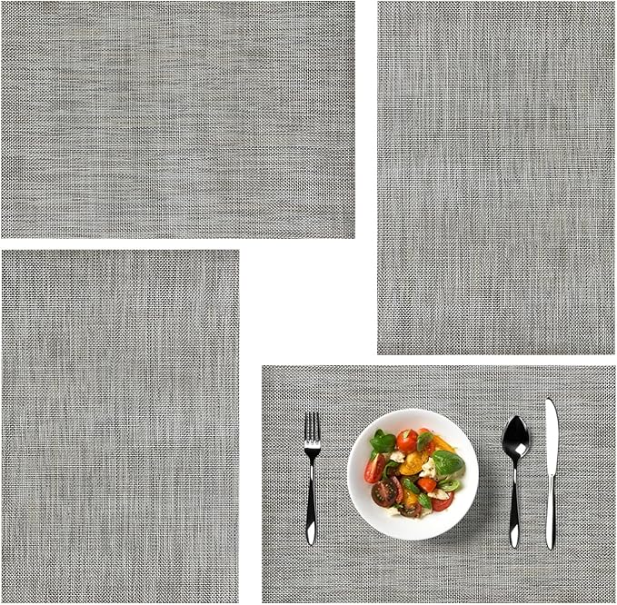 Placemats, Placemats for Dining Table Set of 4, Kitchen Table Mats Heat-Resistant Non-Slip Washable PVC Woven Vinyl Place Mats for Dining Room Table Decoration (Pack of 4, Flaxen Gray)