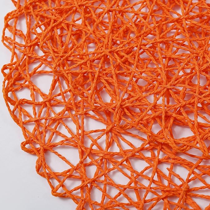 IcosaMroTangerine Round Placemats Set of 6 for Dining Table, 15 Inch Paper Woven Boho Decorative Circle Place Mat for Wedding Christmas Thanksgiving Day Holiday Dinner, Tangerine