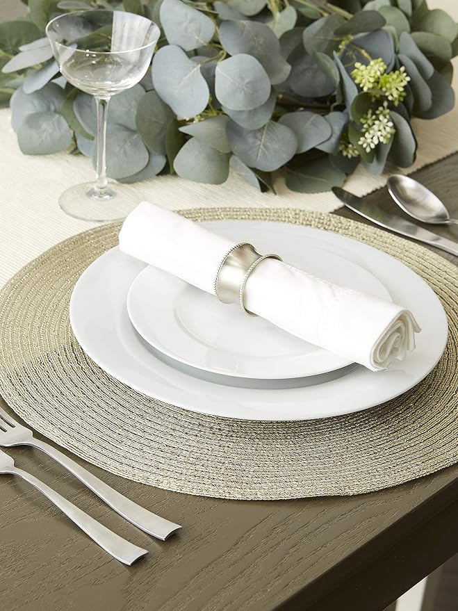 DII Woven Placemats Collection Metallic Round Placemat Set, 15", Champagne, 4 Piece
