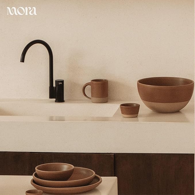 MORA Medium Mugs Set of 4, 16oz Ceramic Pottery Latte Mugs/Coffee Cups - Microwave and Dishwasher Safe - Terracotta