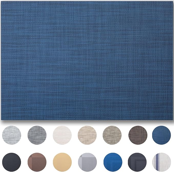 Placemats Set of 4 - Easy Clean Woven Vinyl Placemats for Dining Table, Indoor/Outdoor Place Mats, Washable PVC Table Mats（Navy Blue）