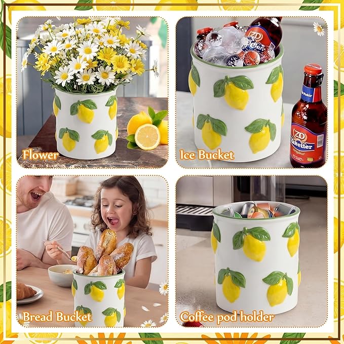 LemonRoad Lemon Utensil Holder for Kitchen Counter,Ceramic Cooking Utensil Crock Modern Farmhouse Countertop Organizer for Spatula Ladle Kitchen Counter Decor