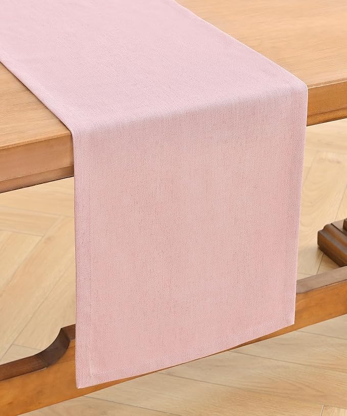 Wracra Linen Style Table Runner, Rustic Farmhouse Pink Table Runners 108 Inches Long, Handcrafted Table Runner for Fall, Winter - Everyday Use and Machine Washable