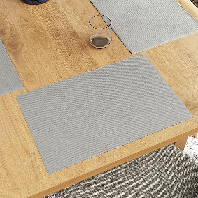 Encasa XO Dining Placemat Set of 6 | Light Grey Color | Fine Ribbed Cotton Table mat | Size 19x13 in | Machine Washable