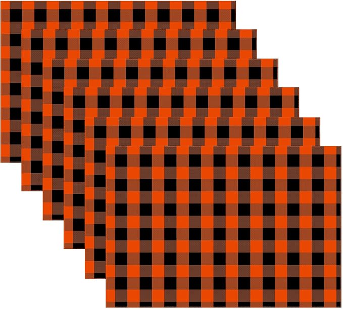 Urban Villa Halloween Placemats for Dining Table 100% Cotton Placemats 14''x20'' Over Sized Tablemats Set of 6 Placemats Orange/Black Color Buffalo Check Tablemats for Dinners Wedding PartiesPlacemats