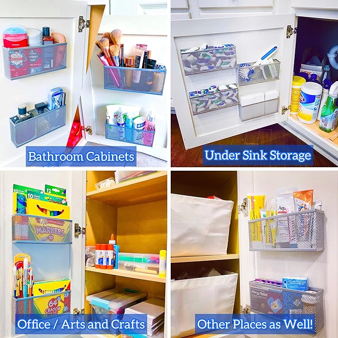 Slim Caddy ORIGINAL Cabinet Door Organizer | Optimize Your Cabinet Space | Kitchen Plastic Lids Organizer, Bathroom Accessories, Under Sink Organizer, and More | 2 PK, 8”L x 3.5”H x 1.8”D each