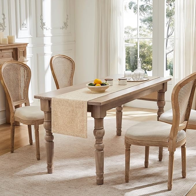 ZeeMart Burlap Style Farmhouse Table Runners 90 Inches Long, Beige Rustic Woven Dining Table Runner for Everyday Use, 14x90 Inches, Oatmeal Beige