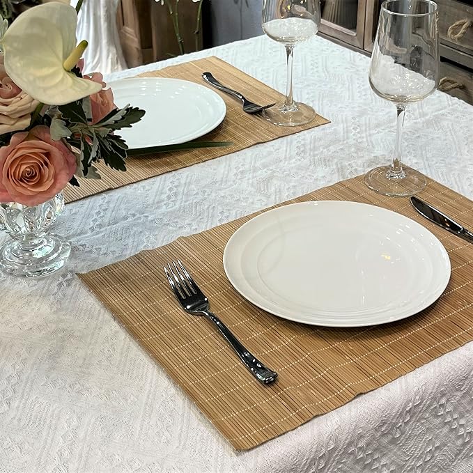 Set of 16 Pcs Bamboo Placemats Sushi Rolling Mat Japanese Style Natural Anti-Slip Bamboo Placemats Washable Heat-Resistant Table Mats for Dining Room and Kitchen