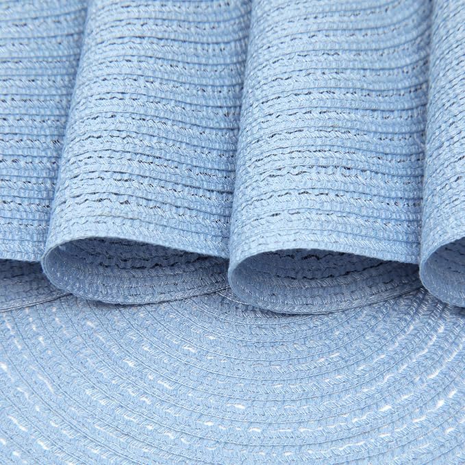 SHACOS Round Braided Placemats Set of 6 Round Table Mats for Dining Tables 15 inch (Light Blue, 6)