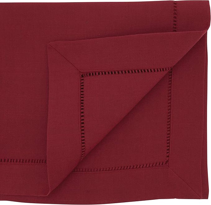 SARO LIFESTYLE Hemstitched Border Table Runner, Burgundy, 16"x72"