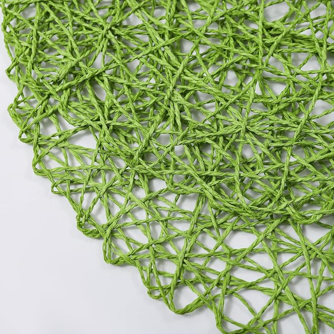 IcosaMro Grass Green Round Placemats Set of 6 for Dining Table, 15 Inch Paper Woven Boho Decorative Circle Place Mat for Wedding Christmas Thanksgiving Day Holiday Dinner, Grass Green
