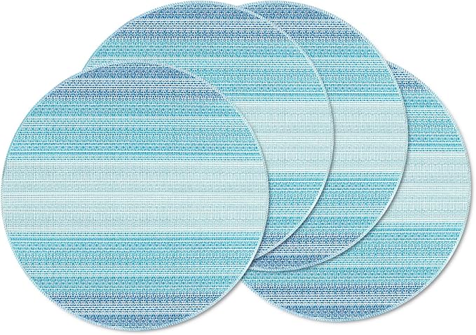 Niviy Round Placemats, Placemats Set of 4, 15 Inch Washable Place Mats Easy to Clean Heat Resistant Table Mats Wipeable Placemat for Holiday Party Kitchen Dining Table Decoration, Blue