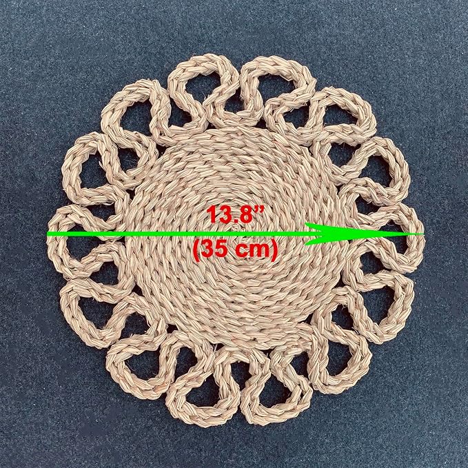 Laquedecraft 13.8" Set of 10 Round Seagrass Placemats | Boho Woven Rattan Table Mats | Farmhouse Wicker Spring Plate Chargers Like Water Hyacinth, Seagrass for Wedding, Party, Christmas, Events