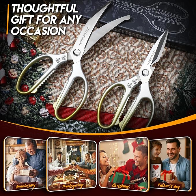 TIJERAS Kitchen Scissors Set Gold - Stainless Steel Kitchen Shears, Sharp Meat Scissors, Heavy Duty Poultry Shears, Japanese Cooking Scissor for Food, Chicken, and Turkey, Gifts for Women Men