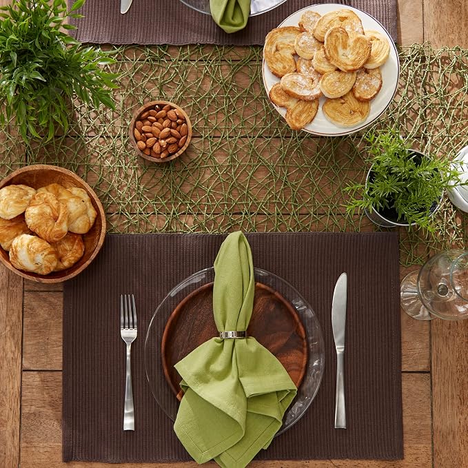 DII Basic Everyday Ribbed Tabletop 100% Cotton, Placemat Set, 13x19, Dark Brown, 6 Piece