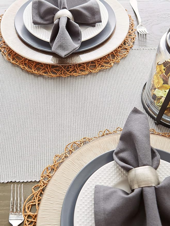 DII Woven Paper Tabletop Collection Holiday or Event Décor, Round Placemat Set, 15" Dia, Taupe, 6, Piece